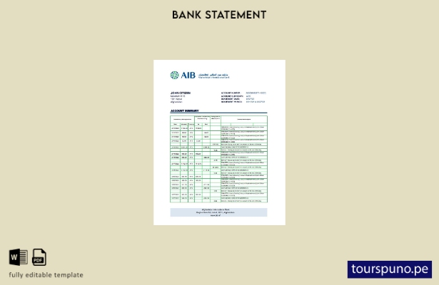 Plantilla de extracto bancario del Banco Internacional de Afganistán (AIB) lista